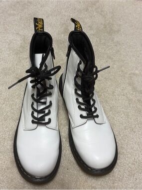 Dr. Martens White Leather Lace-Up Boots with Black Trim